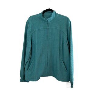 Orvis Jacket Women L Green Full Zip Teal Mock Neck Stretch Pockets Neutral